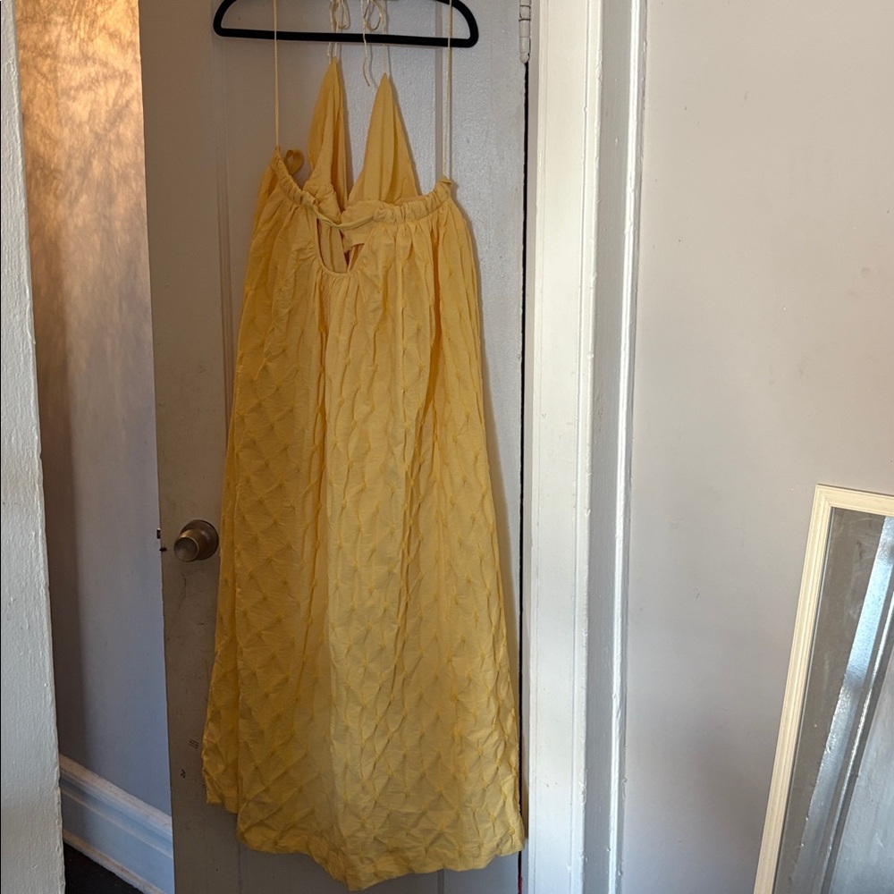 Free People Primmy yellow midi dress textured jacquard summer casual large new - Picture 7 of 9